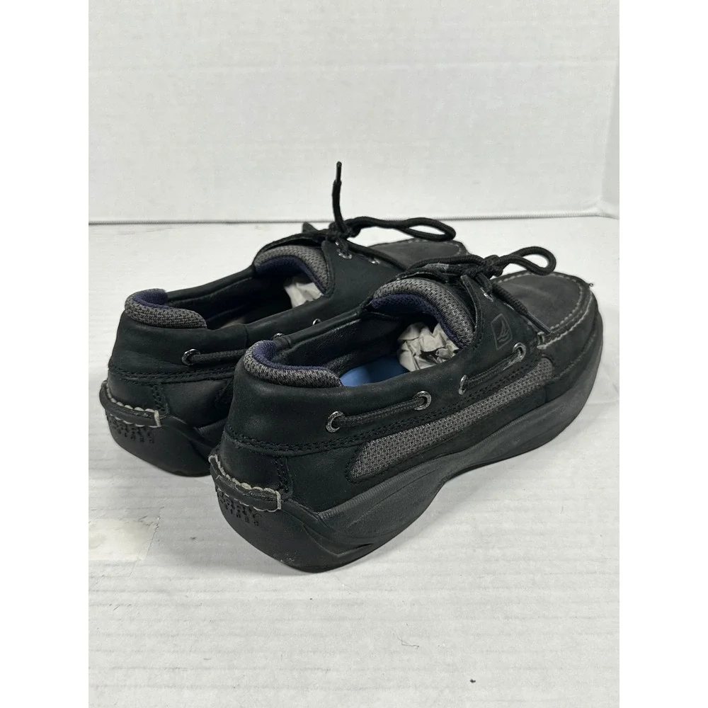 Sperry Top-Sider Mens Black Leather‎ Boat Shoes 0773507 Size 8M Mesh Panels